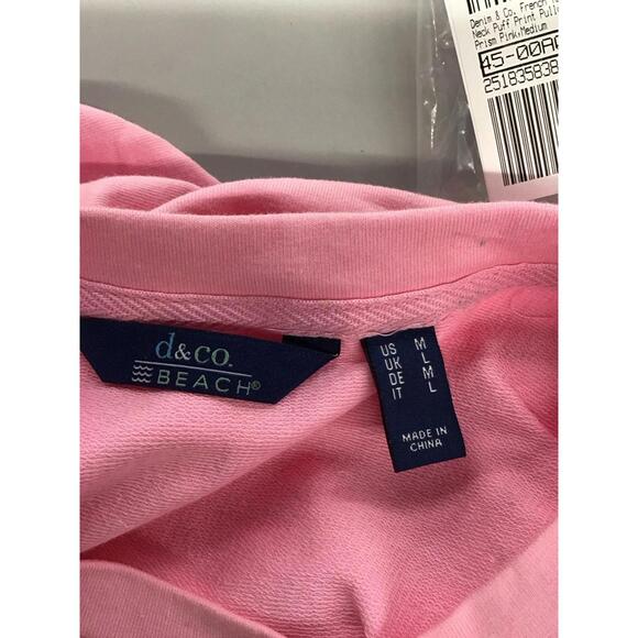 Demin & co French terry crew neck puff print pullover prism pink, Medium new QVC - Picture 3 of 4
